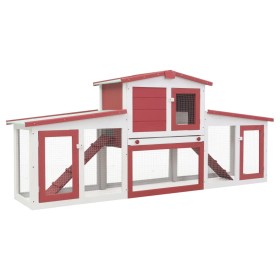 Large red and white wooden animal cage 204x45x85 cm by vidaXL, Cages and habitats for small animals - Ref: Foro24-170845, Pri...