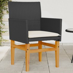 Garden chairs with cushion 2 pcs black PE rattan and acacia wood by , Garden chairs - Ref: Foro24-368714, Price: 194,87 €, Di...