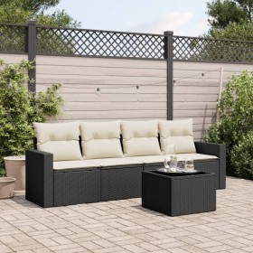 5-teiliges Gartenmöbel-Set und schwarze synthetische Rattankissen von , Modulare Sofas für den Außenbereich - Ref: Foro24-325...