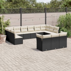 Garden sofa and cushion set 13 pieces black synthetic rattan by , Garden sets - Ref: Foro24-3250285, Price: 793,99 €, Discoun...