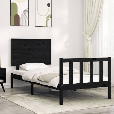 Black solid wood bed frame with headboard by vidaXL, Beds and slatted bases - Ref: Foro24-3193370, Price: 133,04 €, Discount: %