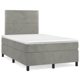 Cama box spring con colchón terciopelo gris claro 120x190 cm de , Camas y somieres - Ref: Foro24-3269989, Precio: 434,99 €, D...