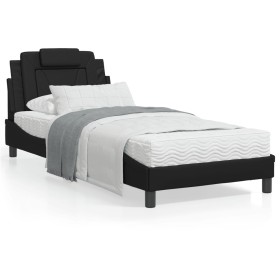 Estructura cama con luces LED cuero sintético negro 80x200 cm de , Camas y somieres - Ref: Foro24-3213980, Precio: 155,99 €, ...