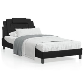 Estructura cama con luces LED cuero sintético negro 100x200 cm de , Camas y somieres - Ref: Foro24-3214001, Precio: 157,99 €,...