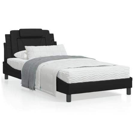 Estructura cama con luces LED cuero sintético negro 100x200 cm de , Camas y somieres - Ref: Foro24-3214001, Precio: 146,99 €,...