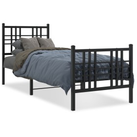 Bed frame with headboard and black metal footboard 75x190 cm by , Beds and slatted bases - Ref: Foro24-376332, Price: 75,99 €...