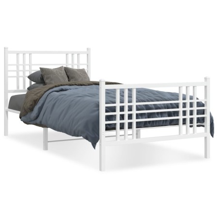 Metal bed frame with headboard and footboard white 107x203 cm by , Beds and slatted bases - Ref: Foro24-376387, Price: 85,99 ...