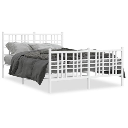 Metal bed frame with headboard and white footboard 140x190 cm by , Beds and slatted bases - Ref: Foro24-376391, Price: 125,99...