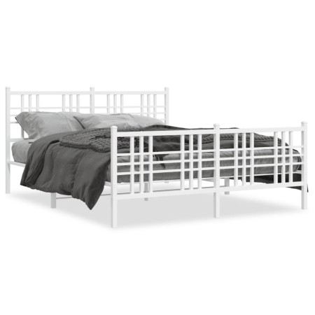 Estructura cama metal con cabecero y estribo blanco 150x200 cm de , Camas y somieres - Ref: Foro24-376393, Precio: 128,99 €, ...