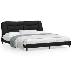 Bed frame with black and white synthetic leather headboard by vidaXL, Beds and slatted bases - Ref: Foro24-3208263, Price: 23...