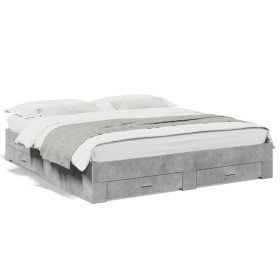 Cama con cajones madera ingeniería gris hormigón 200x200 cm de vidaXL, Camas y somieres - Ref: Foro24-3280359, Precio: 232,24...