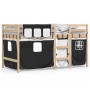 Cama alta niños con cortinas madera pino blanco negro 90x200 cm