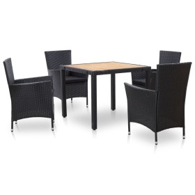 Set de comedor de jardín 5 pzas y cojines ratán sintético negro de vidaXL, Conjuntos de jardín - Ref: Foro24-46025, Precio: 3...