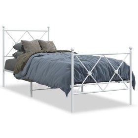 Metal bed frame with headboard and footboard white 75x190 cm by vidaXL, Beds and slatted bases - Ref: Foro24-376559, Price: 7...