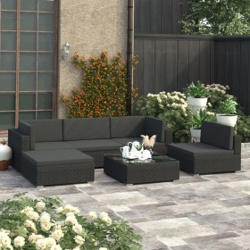 6-teiliges Gartenmöbel-Set und Kissen Kunstrattan schwarz von vidaXL, Gartensets - Ref: Foro24-47258, Preis: 554,99 €, Rabatt: %