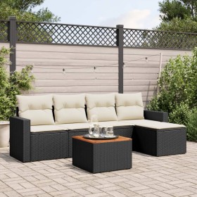 6-teiliges Gartensofa-Set und schwarze synthetische Rattankissen von vidaXL, Gartensets - Ref: Foro24-3256427, Preis: 350,79 ...