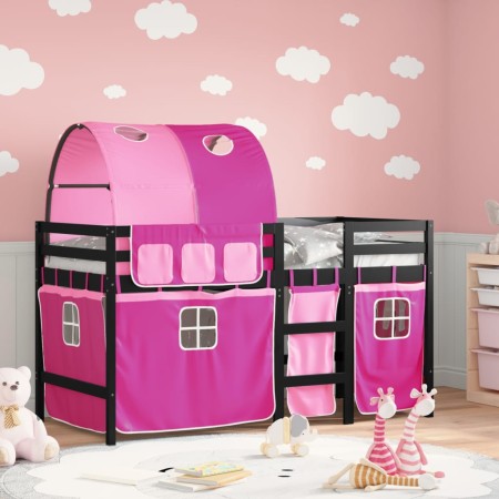 High bed for children with pink pine wood tunnel 80x200 cm by vidaXL, Beds and slatted bases - Ref: Foro24-3283843, Price: 19...