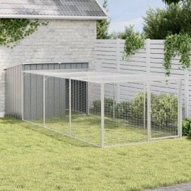 Doghouse with corral gray galvanized steel 153x396x110 cm by vidaXL, Dog kennels - Ref: Foro24-3214223, Price: 362,99 €, Disc...