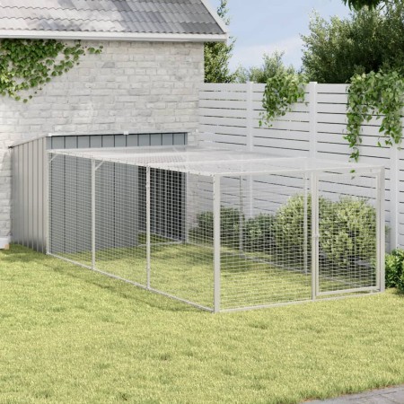 Doghouse with corral gray galvanized steel 153x396x110 cm by vidaXL, Dog kennels - Ref: Foro24-3214223, Price: 363,63 €, Disc...