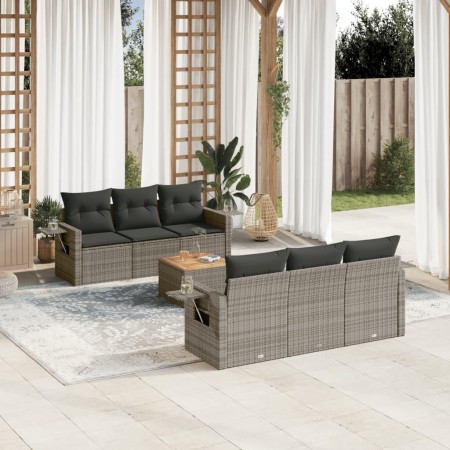 Set de sofás de jardín 7 piezas con cojines ratán PE gris de vidaXL, Sofás modulares de exterior - Ref: Foro24-3224457, Preci...