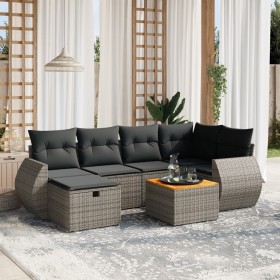 7-teiliges Gartensofa-Set mit grauen PE-Rattan-Kissen von vidaXL, Gartensets - Ref: Foro24-3265064, Preis: 475,80 €, Rabatt: %