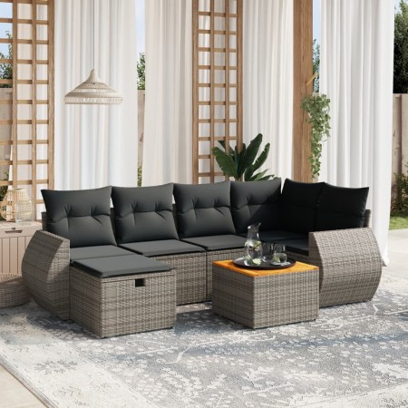 7-teiliges Gartensofa-Set mit grauen PE-Rattan-Kissen von vidaXL, Gartensets - Ref: Foro24-3265064, Preis: 468,95 €, Rabatt: %