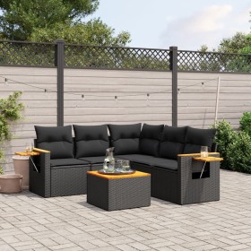 6-teiliges Gartensofa-Set und schwarze synthetische Rattankissen von vidaXL, Gartensets - Ref: Foro24-3226804, Preis: 384,18 ...