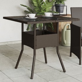 Garden table glass surface PE rattan brown 80x80x75 cm by vidaXL, Garden tables - Ref: Foro24-365524, Price: 88,35 €, Discoun...