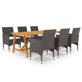 Juego de comedor para jardín 7 piezas con cojines marrón de vidaXL, Conjuntos de jardín - Ref: Foro24-3095892, Precio: 583,99...