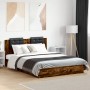 Smoked oak engineered wood bed with headboard 140x200 cm by vidaXL, Beds and slatted bases - Ref: Foro24-3209923, Price: 205,...