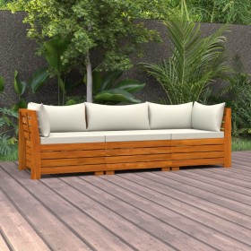 3-seater garden sofa with solid acacia wood cushions by vidaXL, Garden sets - Ref: Foro24-3087288, Price: 466,88 €, Discount: %