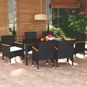 Set de comedor de jardín 7 pzas y cojines ratán sintético negro de vidaXL, Conjuntos de jardín - Ref: Foro24-3095018, Precio:...