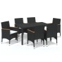 Set de comedor de jardín 7 pzas y cojines ratán sintético negro de vidaXL, Conjuntos de jardín - Ref: Foro24-3095018, Precio:...