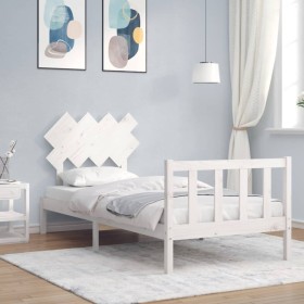 White solid wood bed frame with headboard by vidaXL, Beds and slatted bases - Ref: Foro24-3193432, Price: 98,13 €, Discount: %