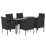 Set de comedor de jardín 7 pzas y cojines ratán sintético negro de vidaXL, Conjuntos de jardín - Ref: Foro24-3156775, Precio:...