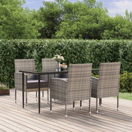 Garten-Essgruppe 5-teilig mit anthrazitfarbenen synthetischen Rattankissen von vidaXL, Gartensets - Ref: Foro24-3156782, Prei...