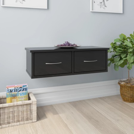 Glossy black plywood wall drawer shelf 60x26x18.5cm by vidaXL, Shelves and shelves - Ref: Foro24-800592, Price: 40,27 €, Disc...