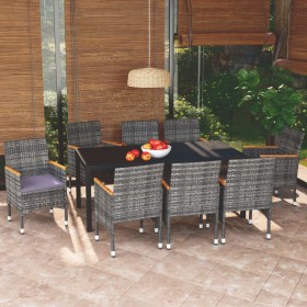 9-piece garden furniture set with gray synthetic rattan cushions by vidaXL, Garden sets - Ref: Foro24-3095032, Price: 751,18 ...