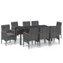 Set de muebles jardín 9 pzas con cojines ratán sintético gris de vidaXL, Conjuntos de jardín - Ref: Foro24-3095032, Precio: 7...