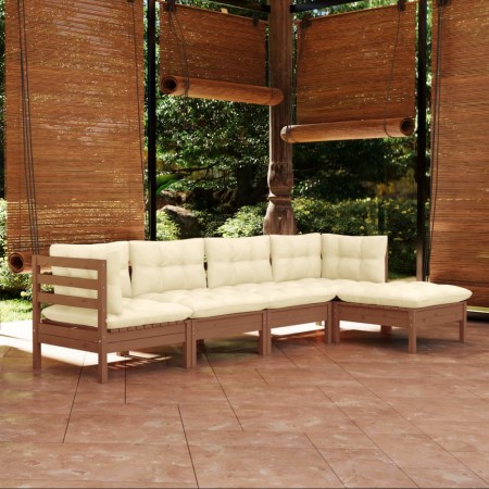 Muebles de jardín 5 pzas y cojines madera de pino marrón miel de vidaXL, Conjuntos de jardín - Ref: Foro24-3096361, Precio: 4...