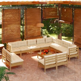 Garden furniture 13 pieces and cushions honey brown pine wood by vidaXL, Garden sets - Ref: Foro24-3096884, Price: 1,00 €, Di...