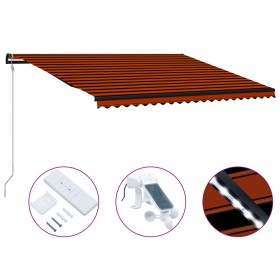 Toldo retráctil sensor de viento y LED naranja marrón 500x300cm de vidaXL, Toldos - Ref: Foro24-3055305, Precio: 661,99 €, De...