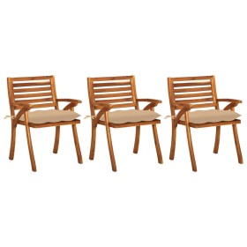 Garden dining chairs with cushions 3 pcs solid acacia wood by vidaXL, Garden chairs - Ref: Foro24-3060835, Price: 244,37 €, D...