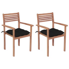 Garden chairs 2 pcs solid teak wood with black cushions by vidaXL, Garden chairs - Ref: Foro24-3062284, Price: 180,58 €, Disc...