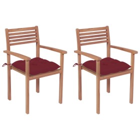 Garden chairs 2 pcs teak wood with red cushions by vidaXL, Garden chairs - Ref: Foro24-3062286, Price: 178,73 €, Discount: %