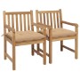 Garden chairs 2 pcs solid teak wood with beige cushions by vidaXL, Garden chairs - Ref: Foro24-3062748, Price: 278,75 €, Disc...