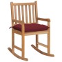 Silla mecedora de madera maciza de teca con cojín rojo tinto de vidaXL, Sillas de jardín - Ref: Foro24-3062781, Precio: 156,2...