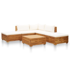 Muebles de jardín 6 pzas y cojines madera acacia blanco crema de vidaXL, Conjuntos de jardín - Ref: Foro24-46679, Precio: 784...