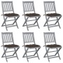 Folding garden chairs 6 pcs solid acacia wood cushions by vidaXL, Garden chairs - Ref: Foro24-3065457, Price: 318,02 €, Disco...