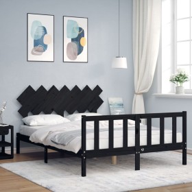 Double bed frame with black solid wood headboard by vidaXL, Beds and slatted bases - Ref: Foro24-3193475, Price: 185,99 €, Di...